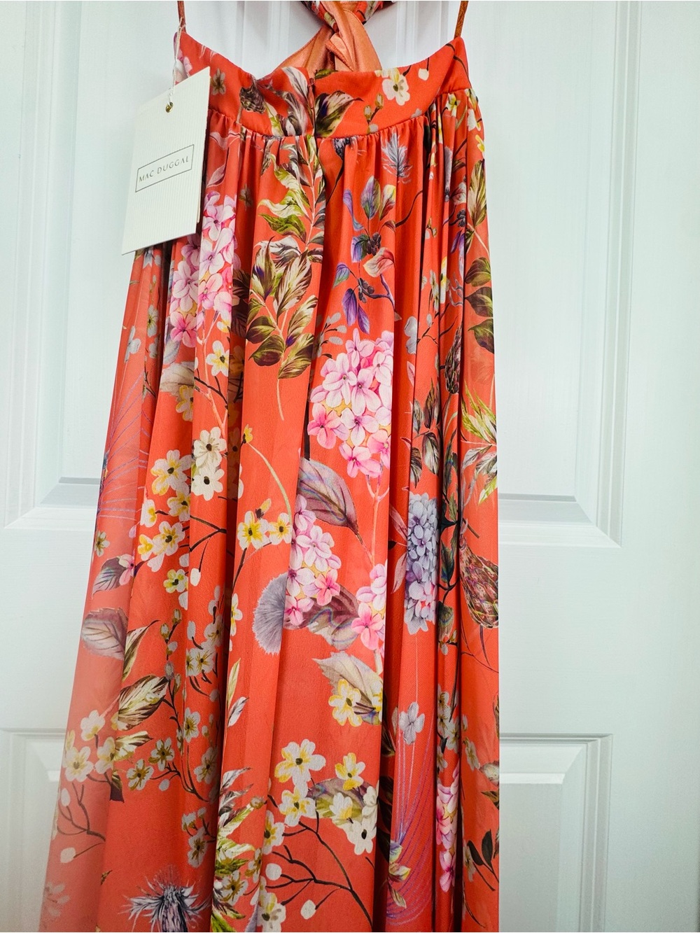 Mac Duggal Coral Goddess Vacation Maxi Dress Size 0 - Picture 7 of 8